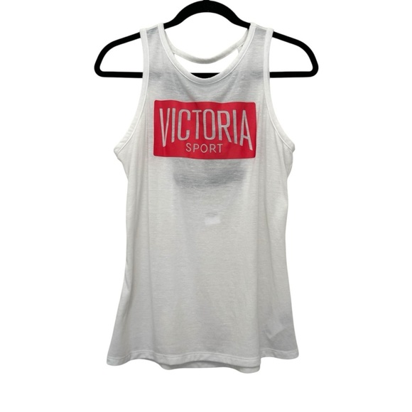 Victoria’s Secret Victoria Sport Cut Out Back Tank Top White Red & Black - Picture 1 of 4